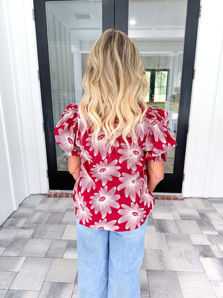 Garnet Embroidered Top