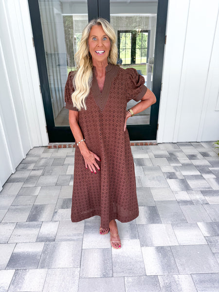Brown Eyelet Midi