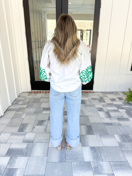 Green Embroidered Top