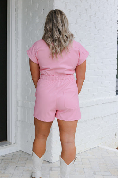 Pink Faux Leather Romper