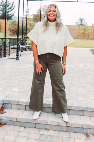 Olive Wide Leg Denim Pants