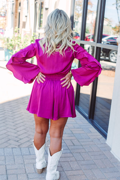 Plum Ruffled Sleeve Romper