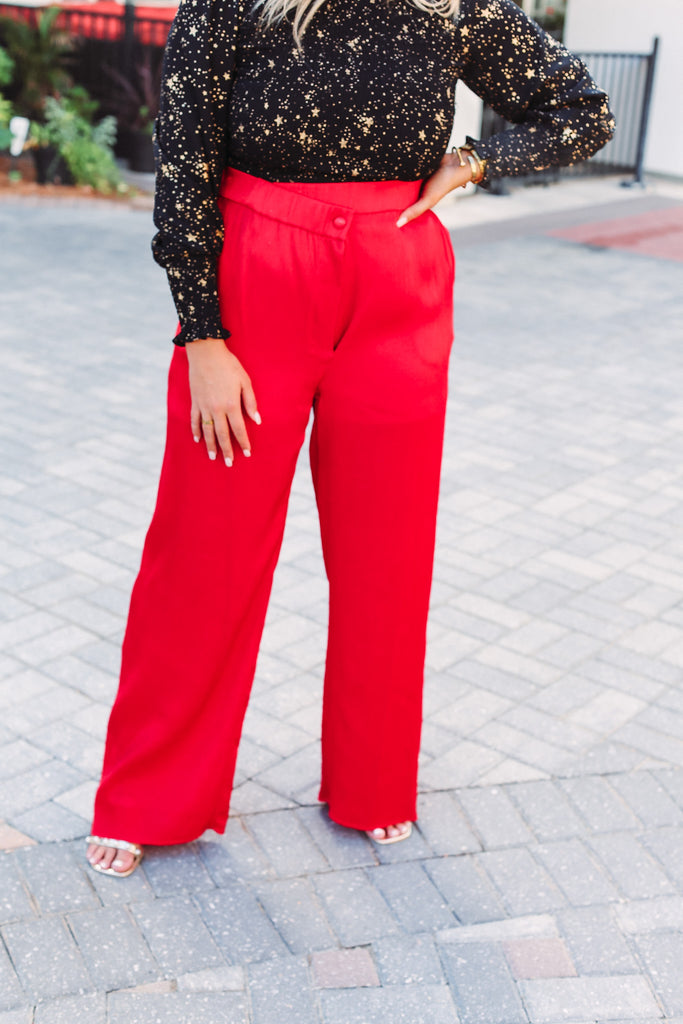 Wide Stride Red Wide-Leg Pants