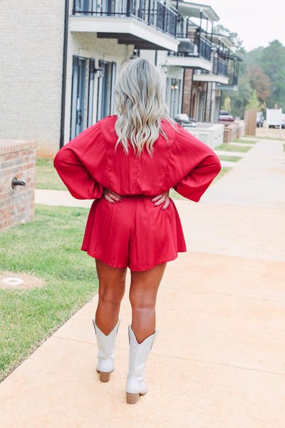 Long Sleeve Wine Romper