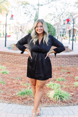 Black Satin Shirt Dress