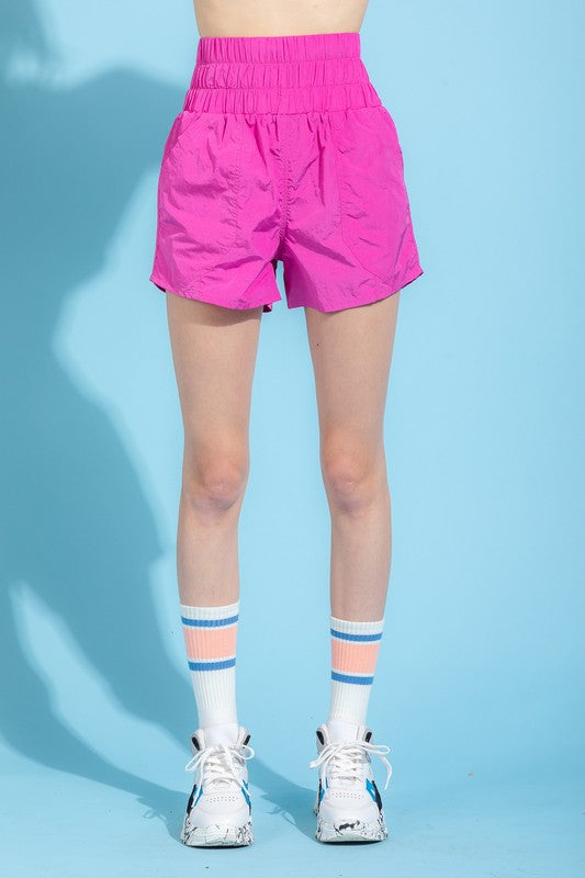 Pink Elastic Waist Active Shorts